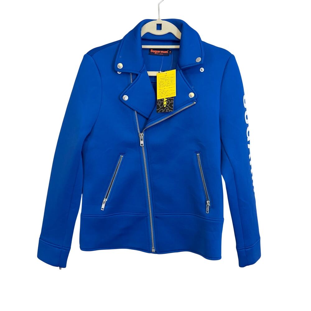 Sugarman Mens Biker Jacket Size 2 Blue Full Zipper Motorcyle Moto Outdoor NWT